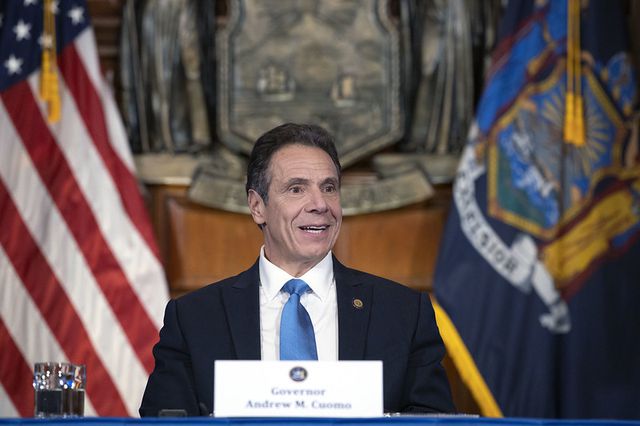 Governor Andrew Cuomo at his daily COVID-19 press briefing in Albany, on Wednesday April 8.